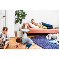 Mom nursing baby while kids play on Navy Blue Nook Lilypad2 Best Baby and Toddler Play mat